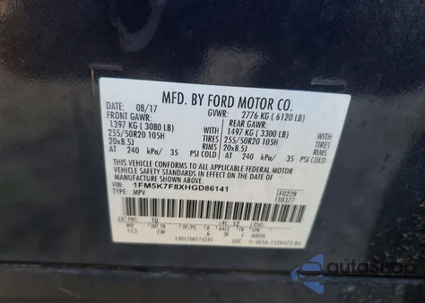 2017 Ford Explorer Limited z USA, uszkodzony, nr VIN 1FM5K7F8XHGD86141